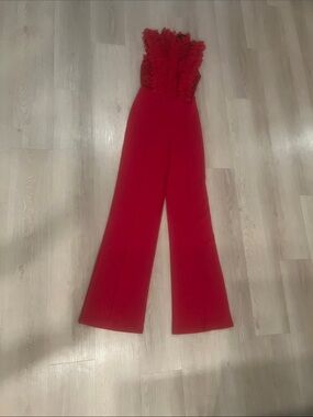 Emprada Red Lace-Detail Wide-Leg Jumpsuit